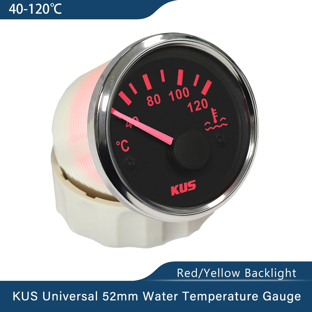 

KUS 52mm Car Boat Water Temperature Gauge 40-120℃ 25-120℃ Degree Water Temp Meterwith Yellow/Red Backlight