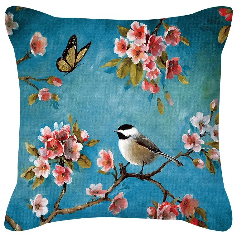 Plum Blossom Cushion Flamingo Bird Cherry Pillow Home Chair Sofa Decoration Yellow Pillowcase