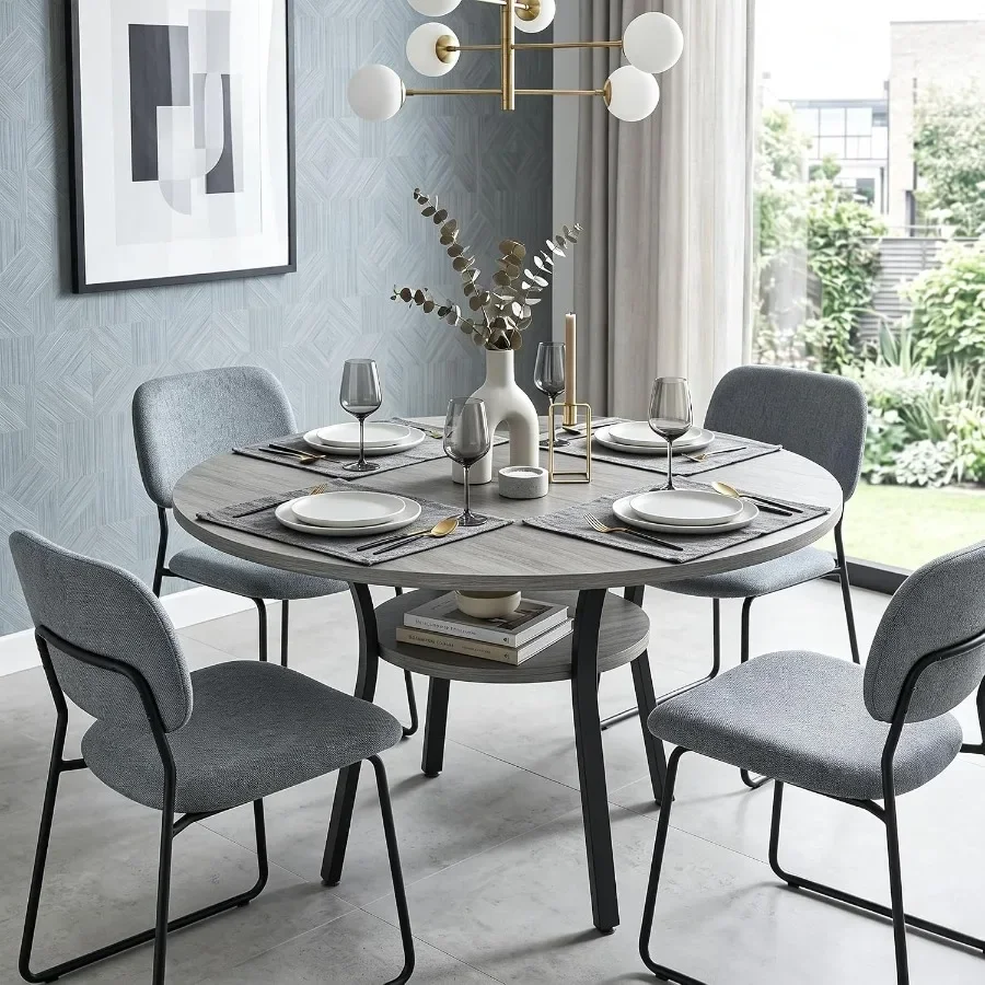 Round Dining Table with Storage Shelf for 4, Circle Kitchen Table, Gray