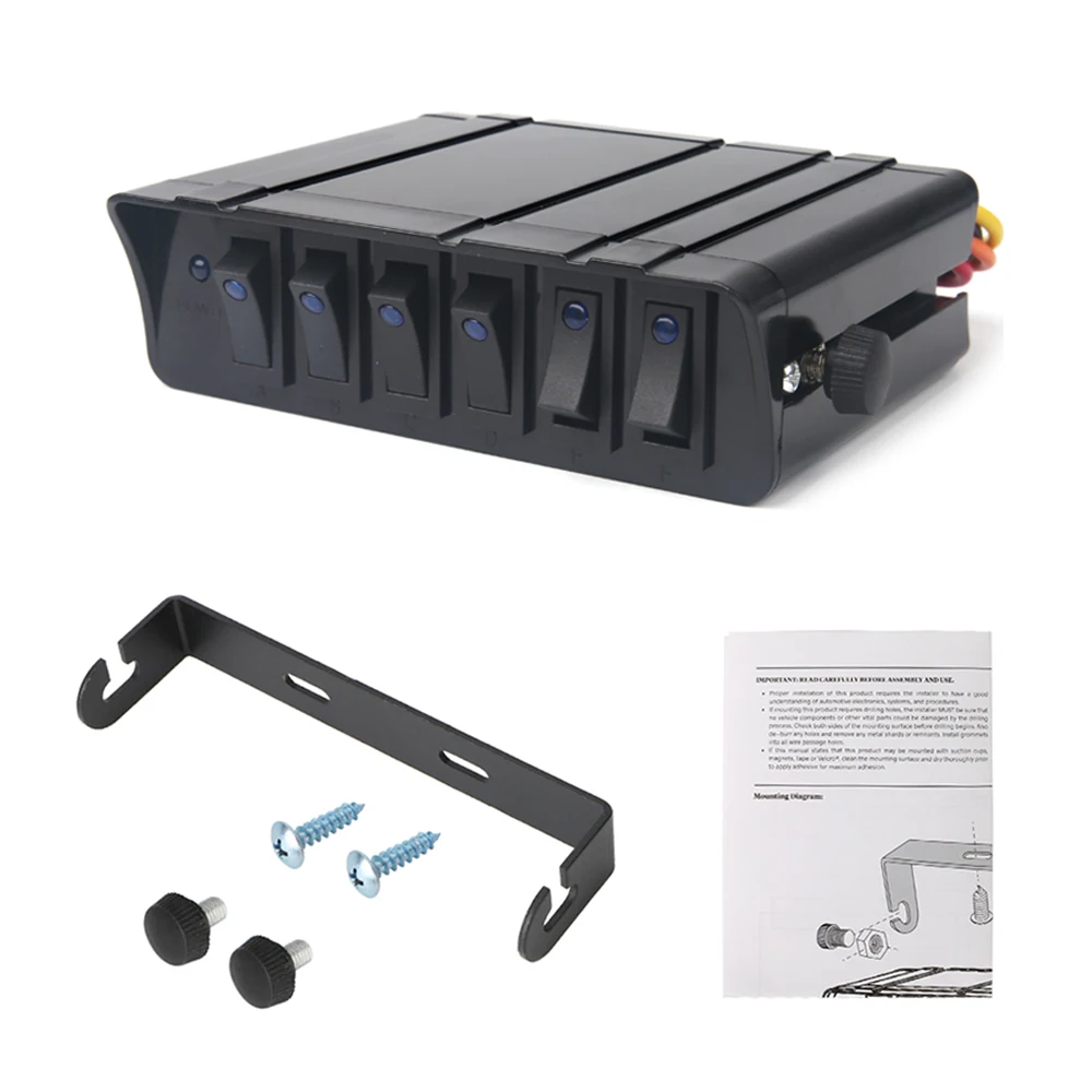 

Switch Panel 6 Gang Rocker Switch Box 12-24V 20A Universal Waterproof with LED Light Indicator for Cars Vehicles Caravan