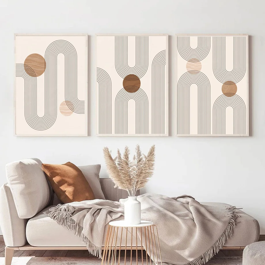 

Nordic Morandi Orange Abstract Geometric Lines Beige Poster Canvas Painting Bohemian Wall Art Picture Living Room Home Decor