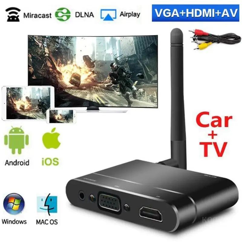 

Беспроводной HDMI совместимый для дома и автомобиля Miracast Airplay VGA + RCA AV Tv Stick зеркальный экран зеркальное отображение Wifi Дисплей Dongle TV Sticks