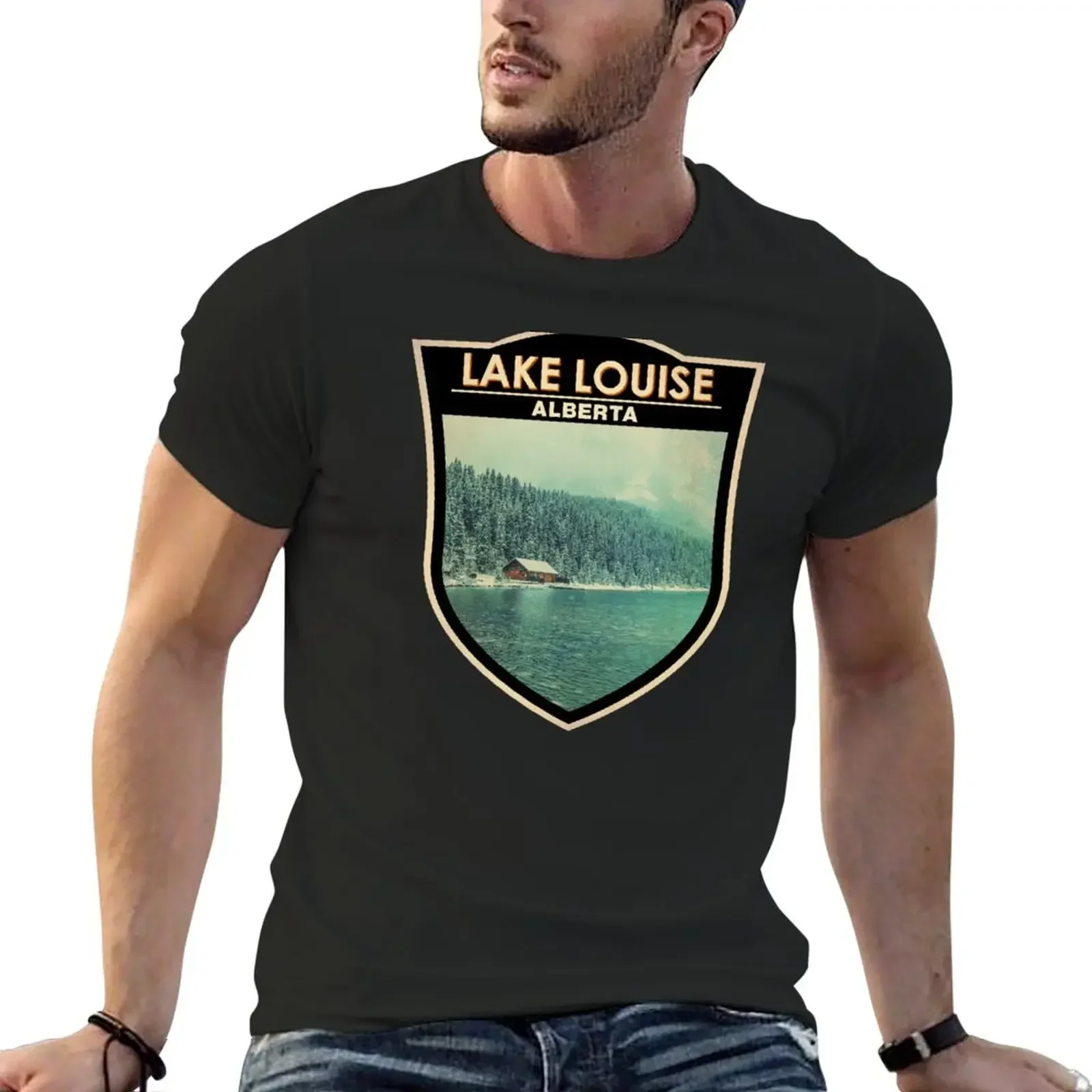 Lake Louise Alberta Canada Travel Badge T-Shirt plain animal prinfor boys Men's t shirts