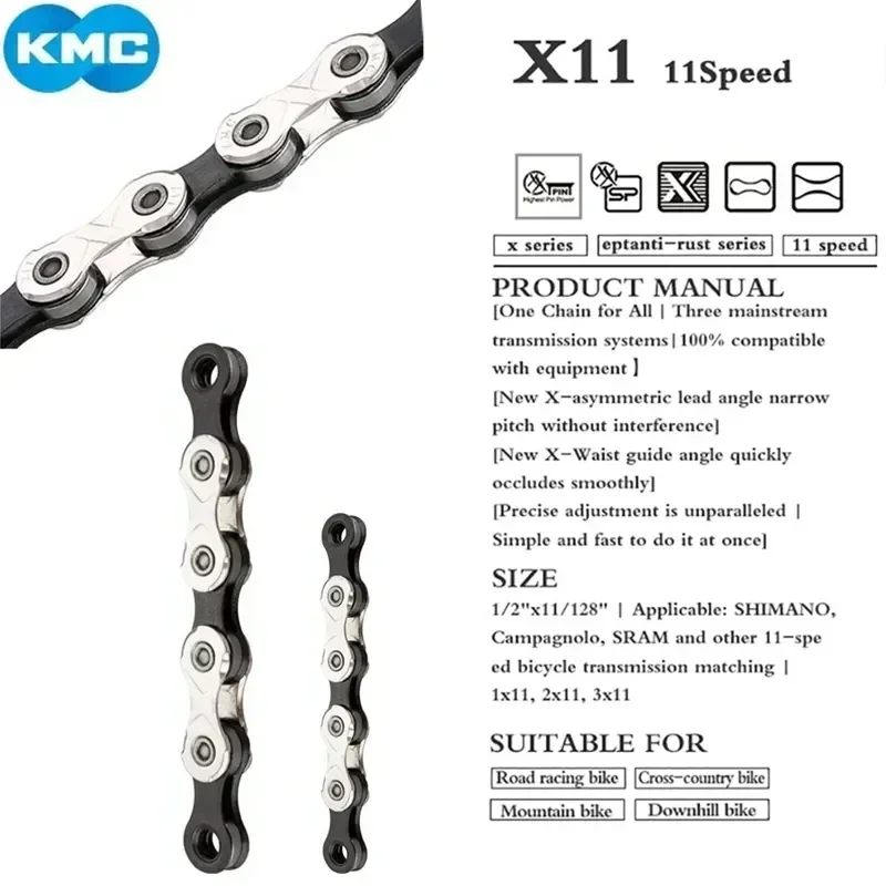 KMC Bike Chain X11 X11SL/EL MTB Road Bicycle Silver Gold Chain 11V 11Speed Bike Chain Bike Crankset for Shimano SRAM Bikes Parts