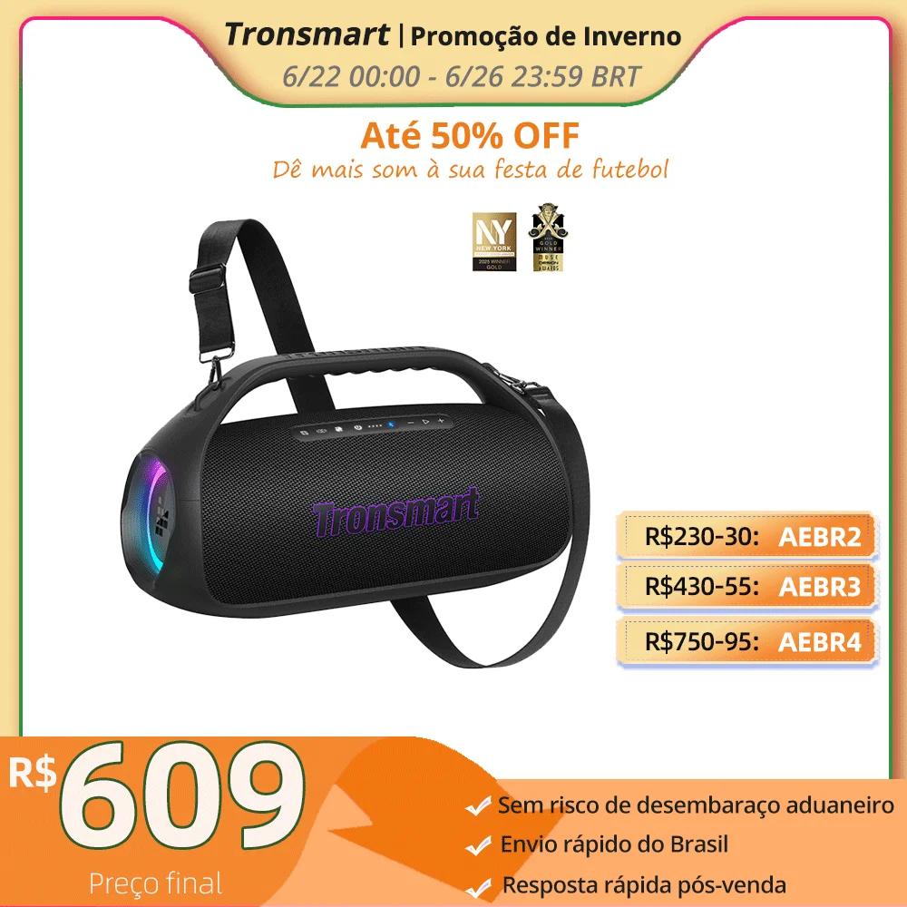 Tronsmart Caixa Som Bluetooth Bang 2 caixa de som, caixa de som grande sem fio Bluetooth com 90 W, clareza de 2.1 canais, 26 horas de reprodução, alto-falantes Snyc 100