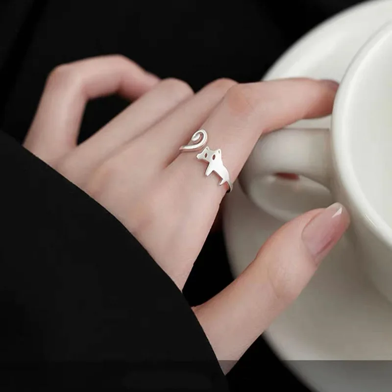 Nuovo arrivo dolce gatto carino 925 sterling silver moda gattino animale squisito personalità anelli di apertura R331