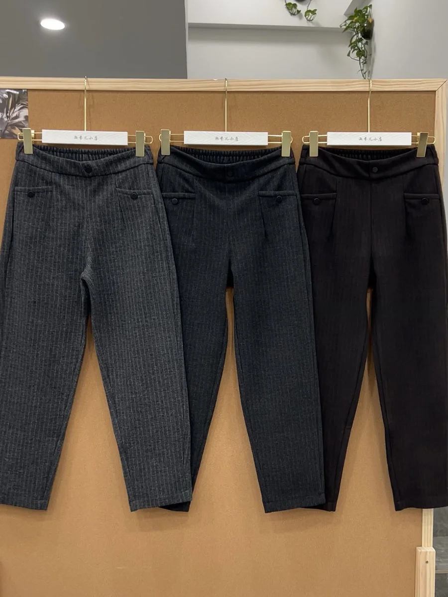 

Thiened Stripe Harlan Pants andmother Sle Casual Loose Fit Soft Elastic Large Size Versatile Slimming 90cm Long