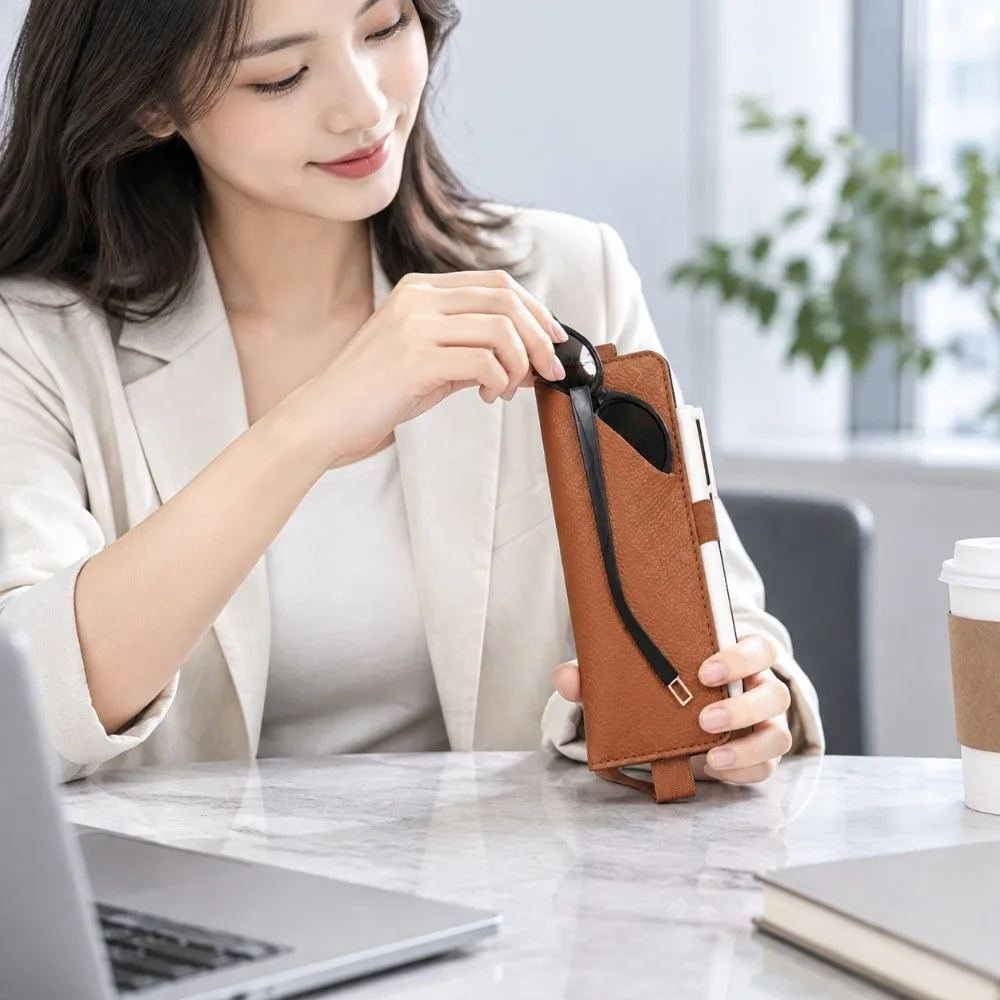 PU Leather Glasses Case Detachable with Elastic Band Eyeglasses Holder Multi-functional Sunglasses Pouch