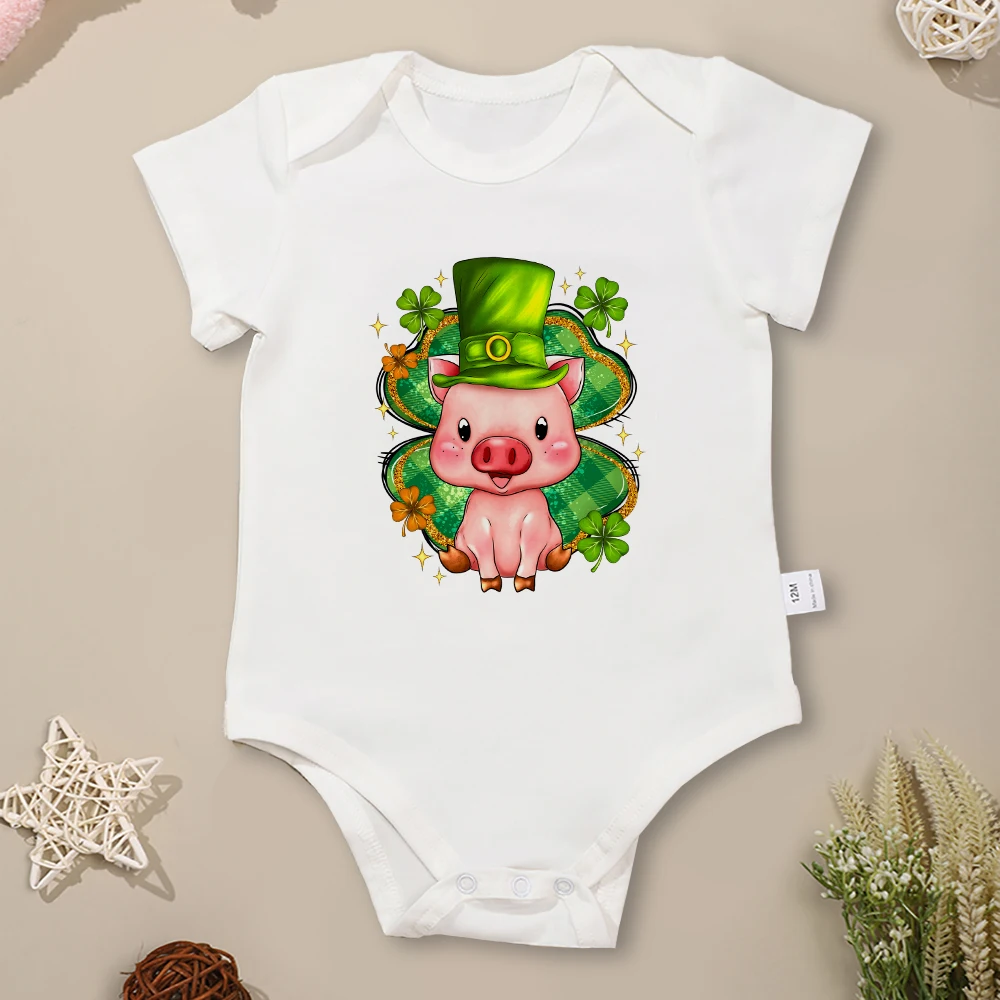 St. Patrick's Day Infant Onesie Kawaii Pig Print Cartoon Cute Baby Girl Boy Clothes Cotton Spring Summer Bodysuit Streetwear