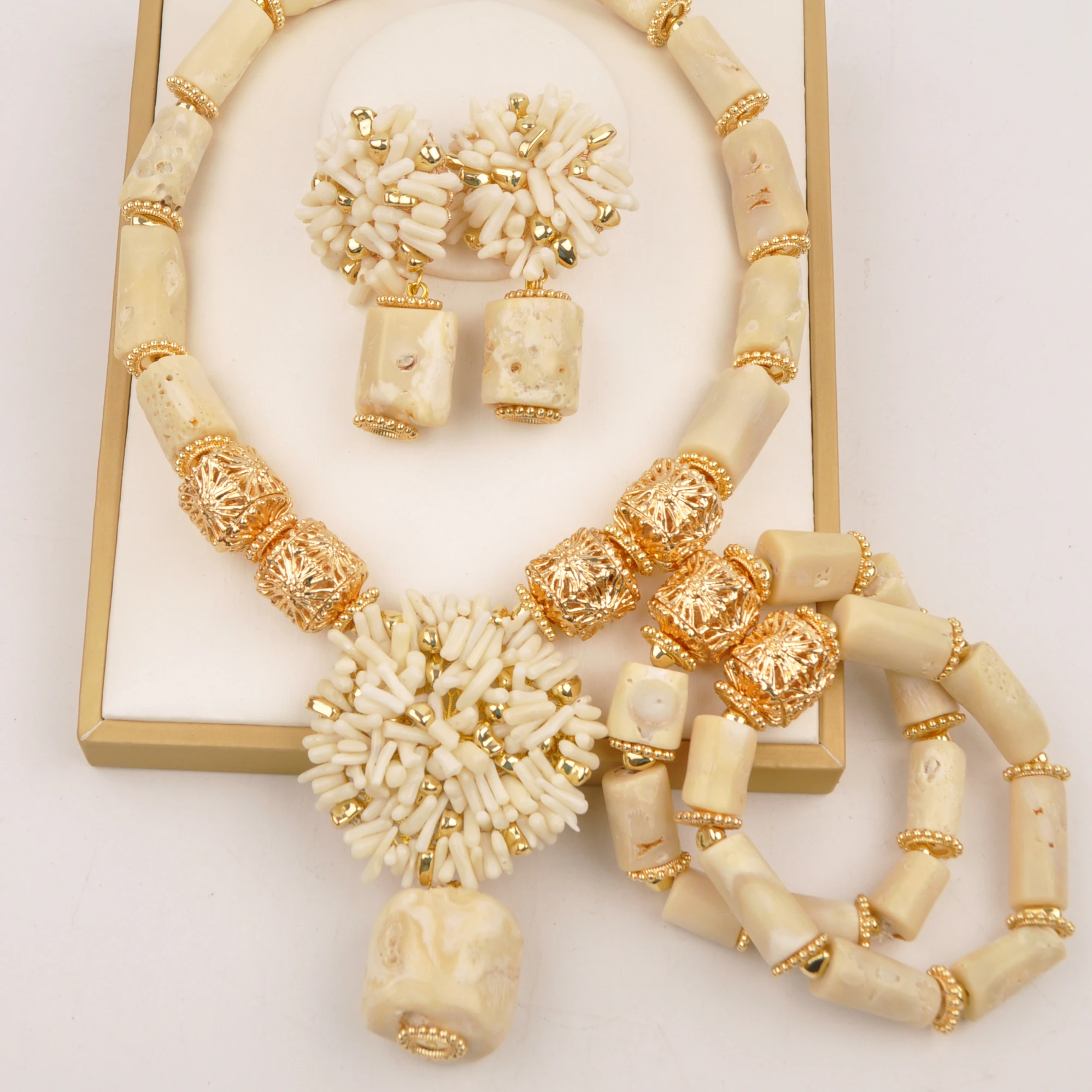 

African Wedding Coral Necklace Nigerian Beads Jewelry Sets