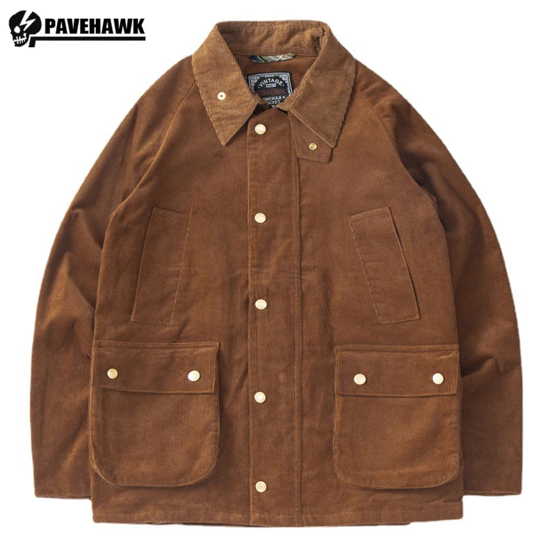 Multi Pocket Corduroy Flying Jacket Men 100％ Cotton Thickened Lapel Vintage Hunting Coat Fashion Casual Slim Fit Bomber Outwear