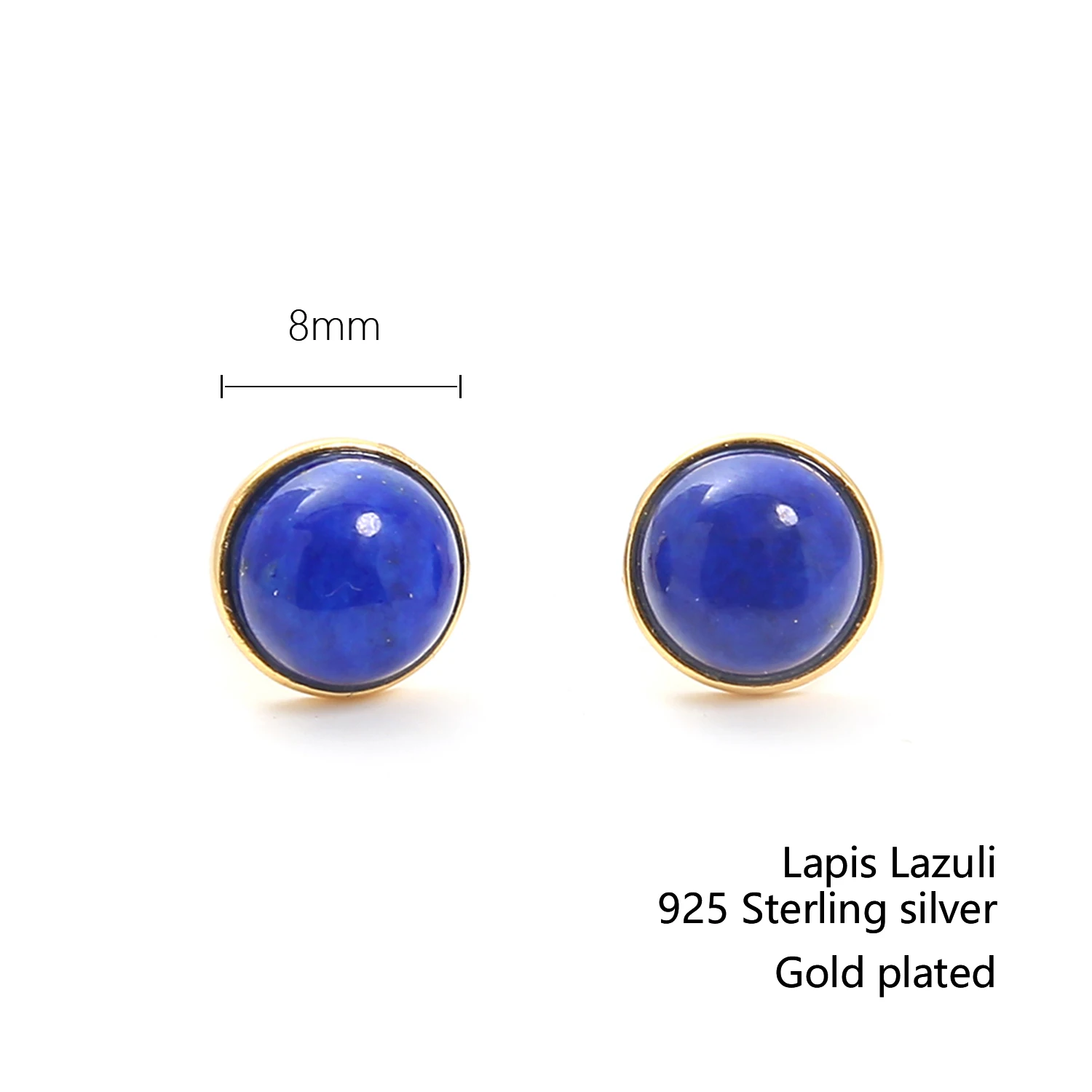 8mm Genuine Natural Lapis Lazuli 925 Sterling Silver Earrings for Women Simple Jewelry Gift