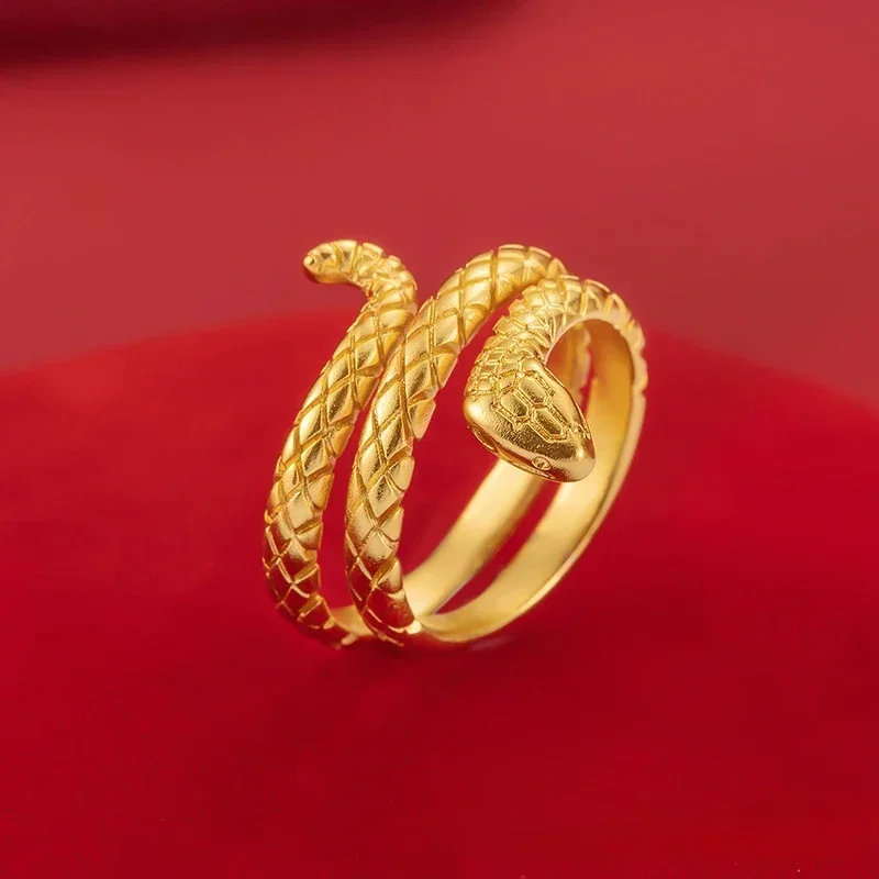

Real 999 Gold Classic Open Snake Ring for Women, Solid 24k Gold Open Rings Lucky Jewelry Birthday Gifts for Ladies