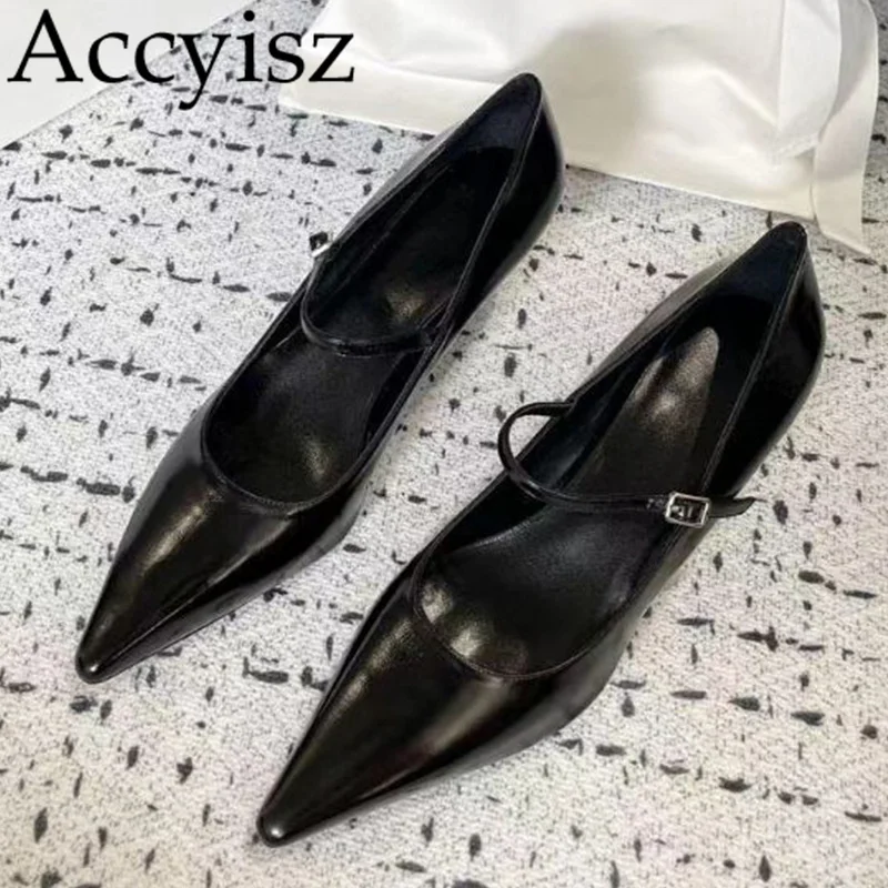 

Spring Autumn Pointed Lacquer Leather Solid Color Belt Buckle High Heel Shoes Casual Versatile Single Shoes Daily Commuter Shoes