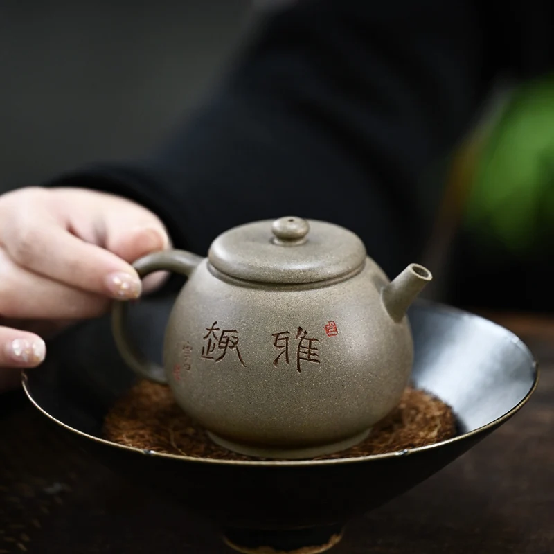 【Tao Yuan】Yixing Famous Shen Wenjuan Pure Handmade Teapot Green Section Bamboo Leaf Elegant Pot210cc