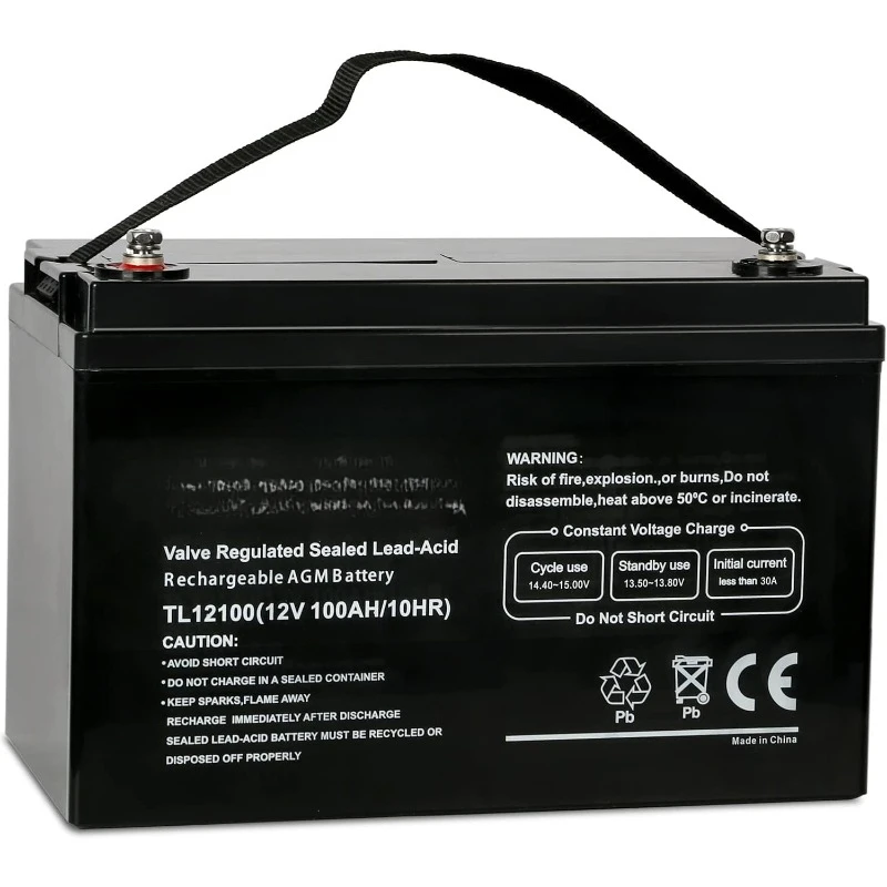 3% Self-Discharge Rate, 1150A Max Discharge Current Deep Cycle AGM 12 Volt 100Ah Battery, Maintenance-Free