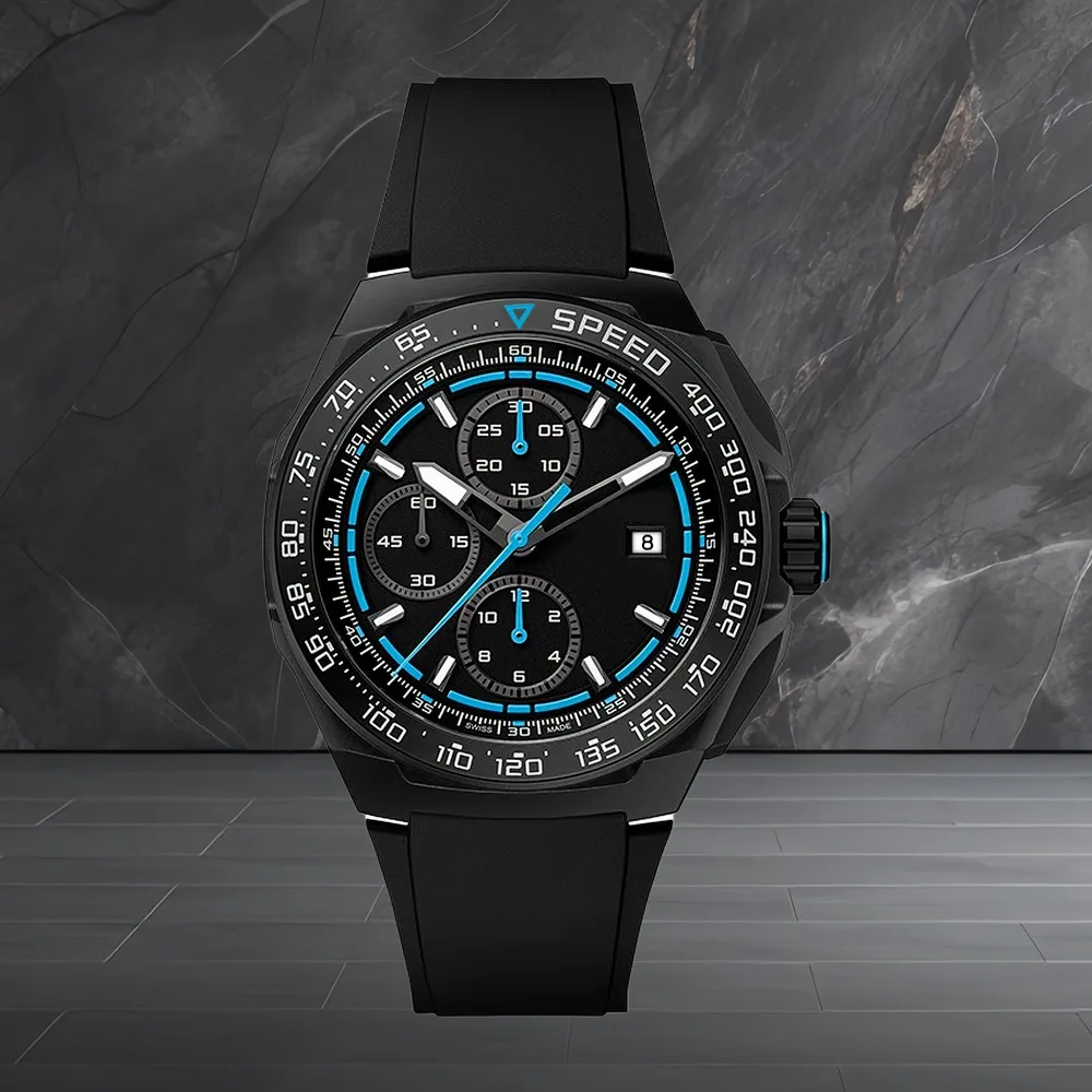 42 مللي متر VK67 ساعة يد تعمل بالحركة حافظة خضراء مضيئة مقاومة للماء من الفولاذ المقاوم للصدأ المطاط حزام ساعة رجالية رياضية عصرية