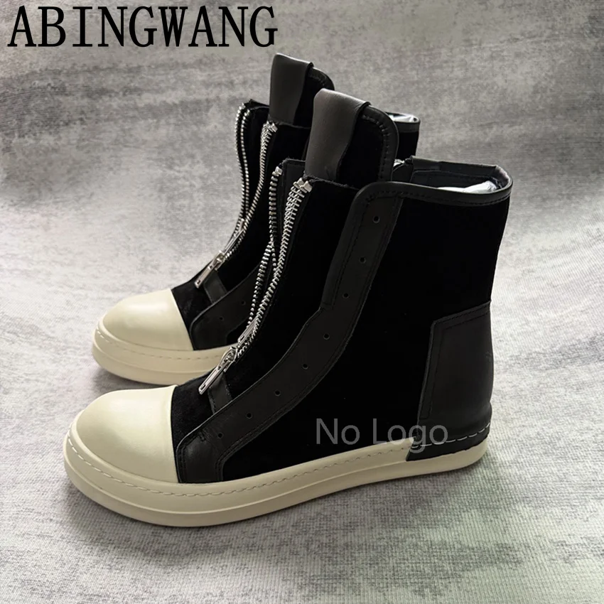 2026 Women Thick Sole Boots Real Leather Ankle Short Boots Round Toe Leather Flat Slip On Runway Outside Boots Women Mujer