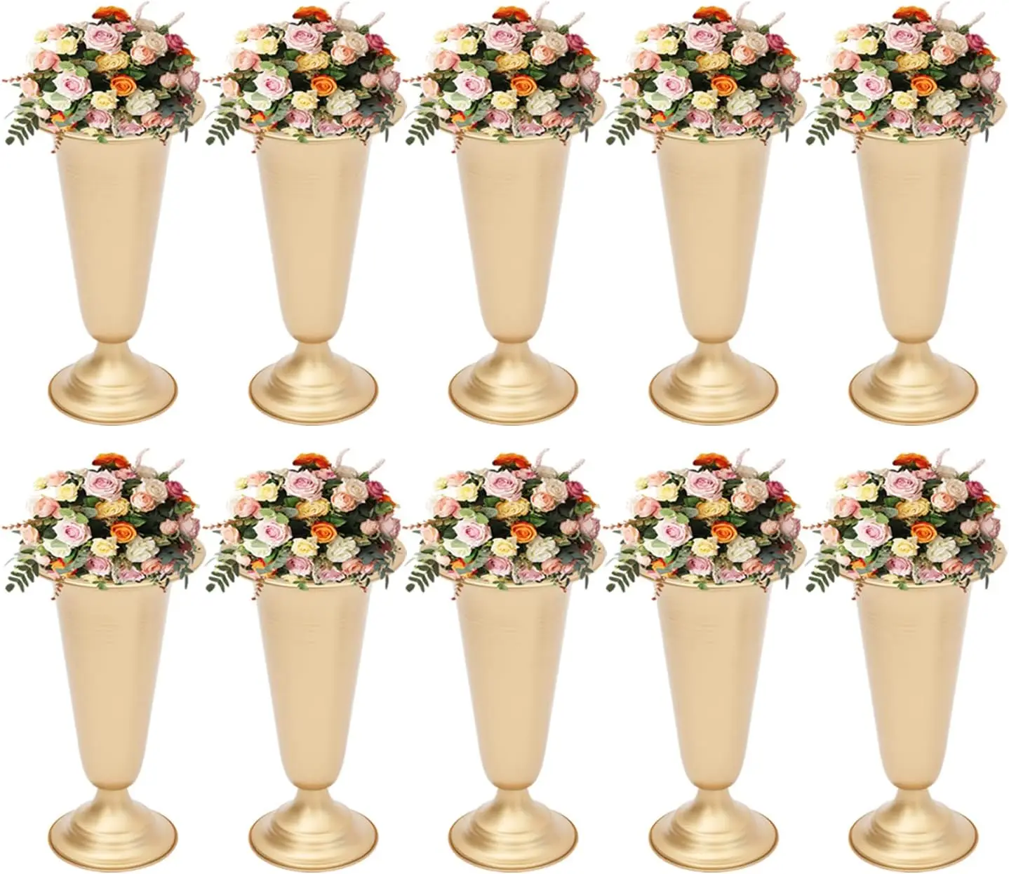 Cncest 10 pezzi vaso in metallo fiorito elegante centrotavola matrimonio vaso per la decorazione della festa nuziale, fiore artificiale alto 25 cm/9,8 pollici
