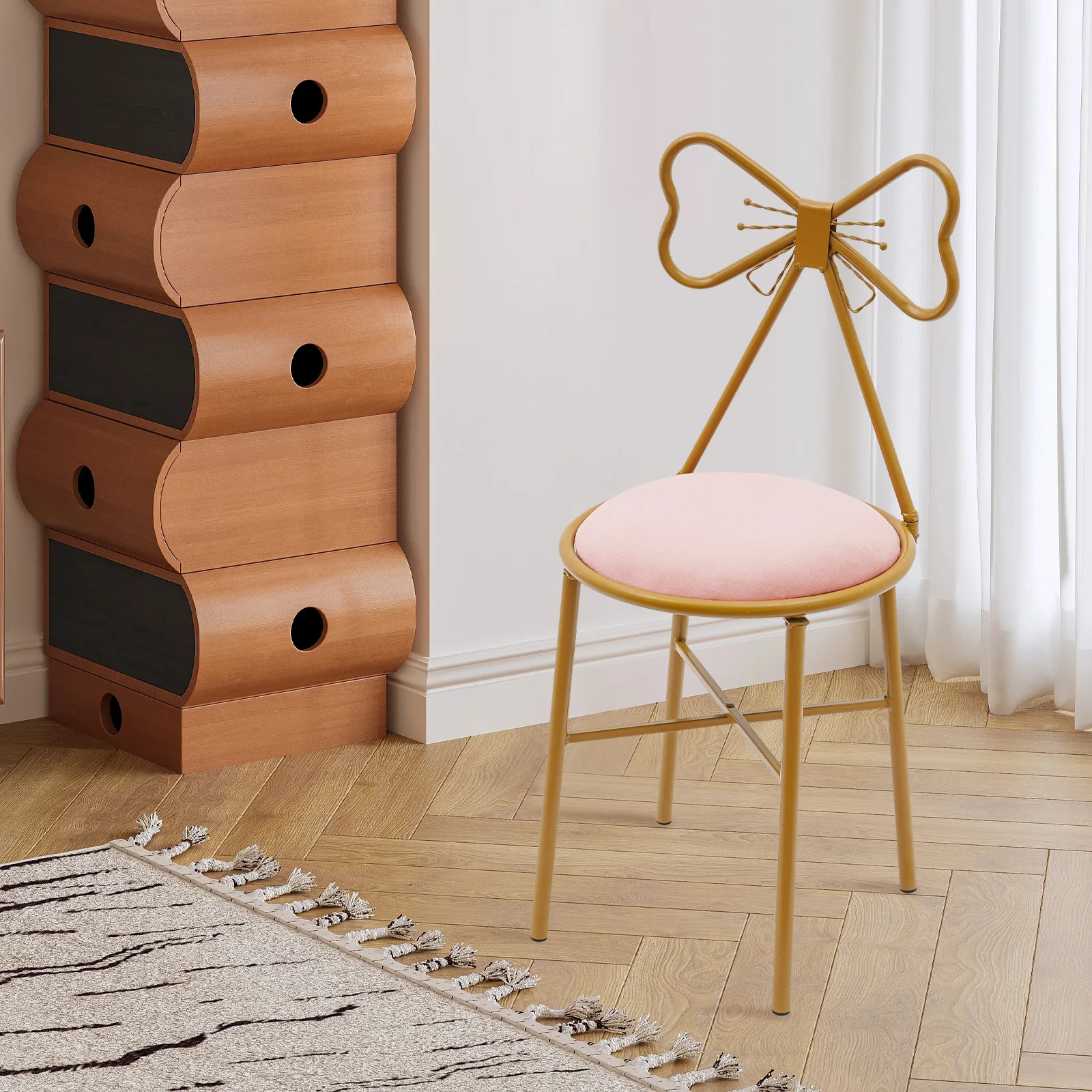 Butterfly-Shaped Vanity Chair Dressing Stool Back Butterfly Chair Makeup Pink