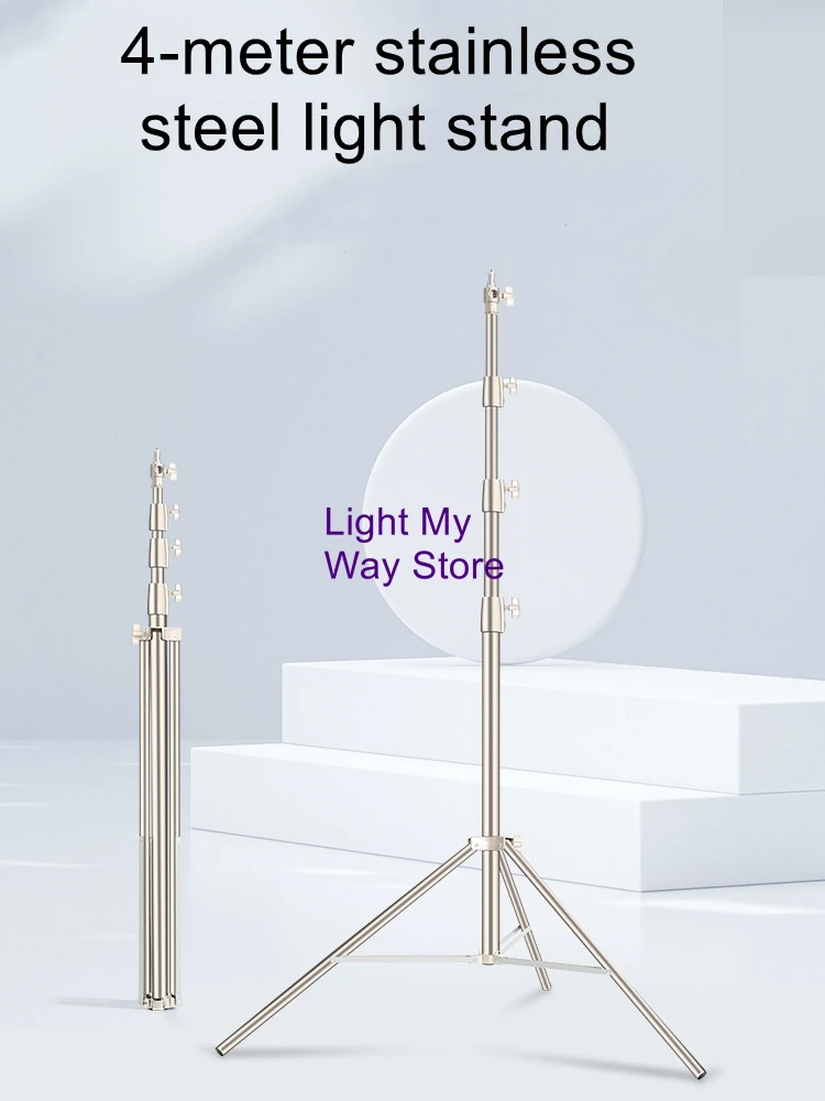 4m Photography Stainless Steel Light Stand, Studio Fill Light, Portable, Foldable, Telescoping, Sturdy, Heavy-Duty Tripod