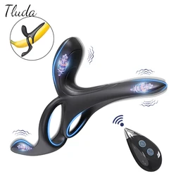 Vibrating Cock Ring for Men Penis Ring Ejaculation Delay Remote Control Clit Perineum Stimulation Adult Sex Toy for Couples