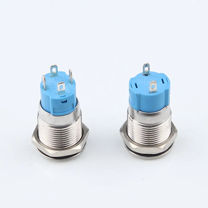 12mm high flat head metal button switch 2pin without light 4pin with light black power small button surface