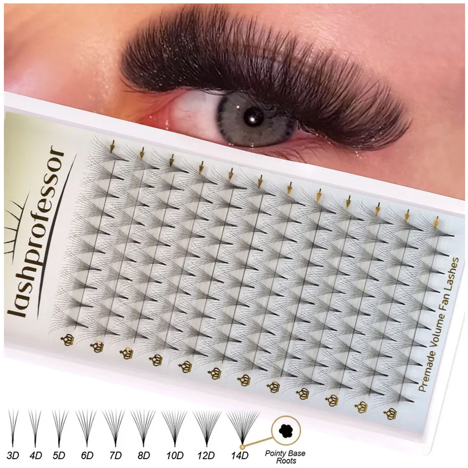 Pointy Base Premade Fans Lashes Medium Stem Russian Volume Sharp Narrow Stem Eyelashes Extensions 6D 10D 12D Russian Volume Fans