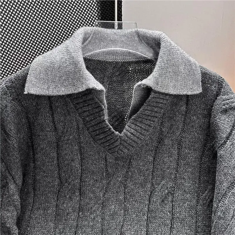 

American Retro Twisted Fake Two-Piece Knitted Sweater Men's Autumn Winter Loose irt Commute Quali Loose Sweater