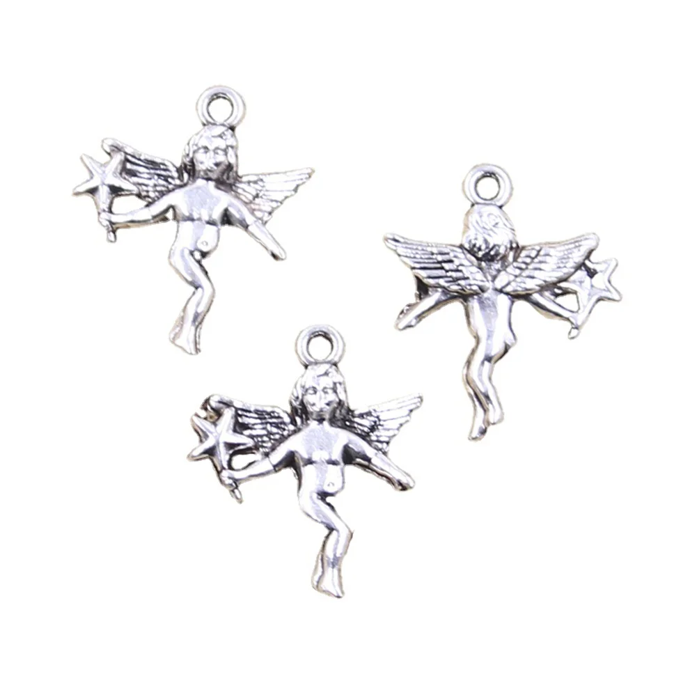 10pcs Charms Angel With Star Magic Wand 24x20mm Antique Silver Color Pendants Making DIY Handmade Tibetan Finding Jewelry