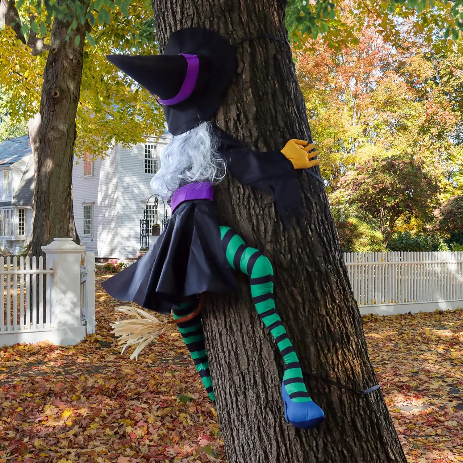 

Crashing Witch into Tree Large Halloween Decorations Outside, 63" Flying Witch Crashing Halloween Decor, Hanging Witch Decor Out