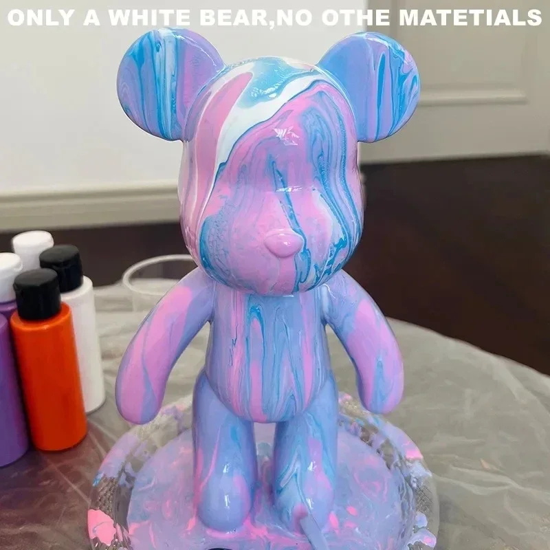 DIY Graffiti Painted Fluid Violent Bear White Body Ornaments Model Creative Home Desktop Decorations Handmade Doll Figurine Toys