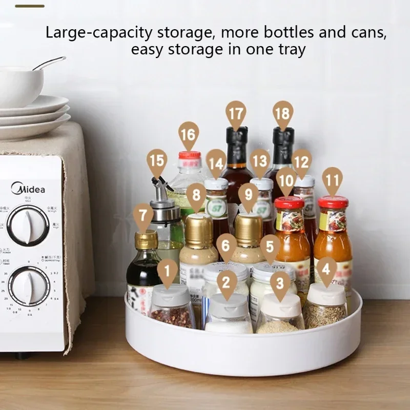 Storage 360 Degree Rotating Cabinet Organizer Kitchen Bathroom cosmeti Turntable Storage Tray Non-Slip Spice Round Rack Plate