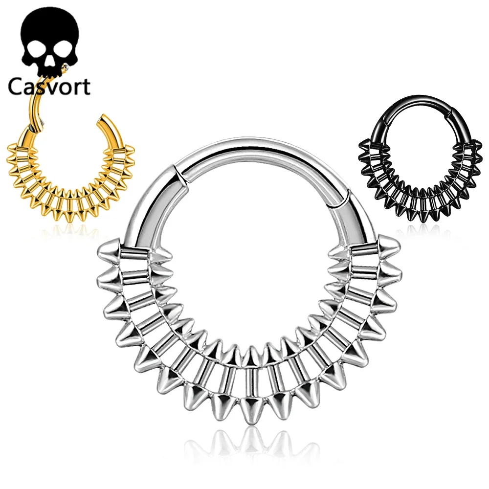 Casvort 1 Stück 16G 8mm Chirurgischer Edelstahl Spike Nasenringe Septum Klappbare Clip-Knorpelringe Piercing Schmuck Wild Punk