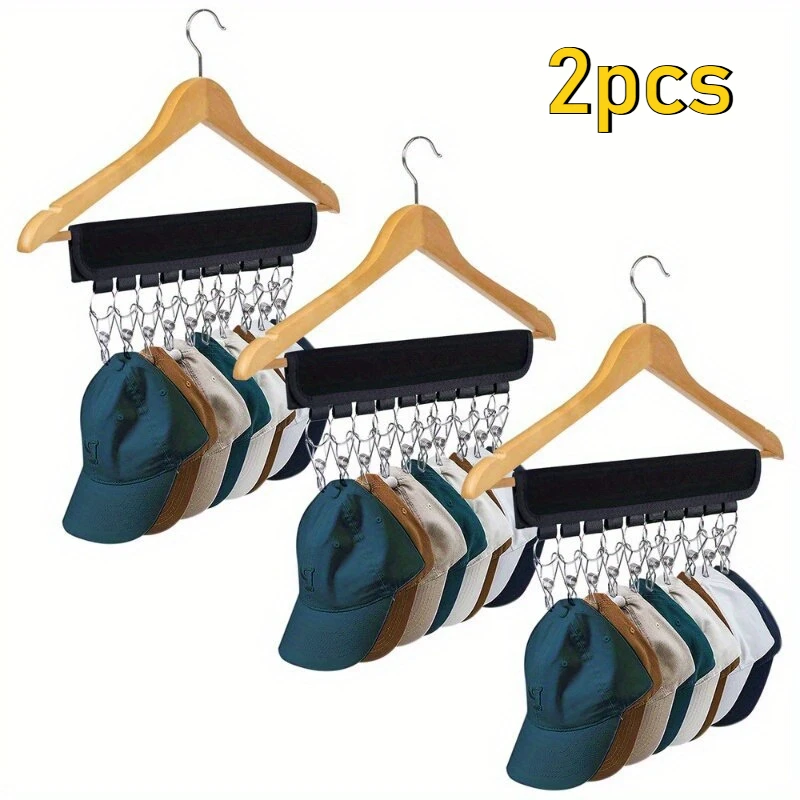 2pcs Foldable Hat Towel Hanger Hanging Rack Magic Binding Fabric Cap Hangers with Stainless