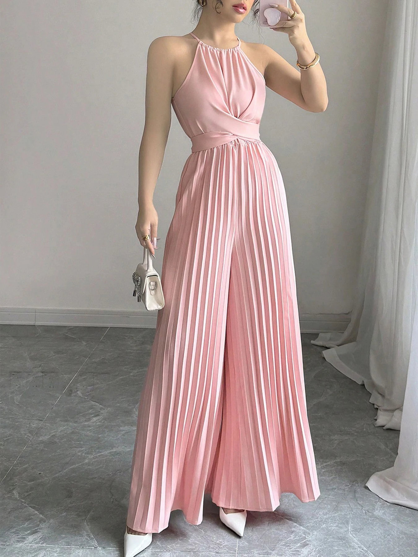 AODEBIAO Summer Women's Jumpsuits Sleeveless Solid Fashion O- Neck Sexy Folds Rompers Casual Streetwear Basic Elegant Jumpsuits