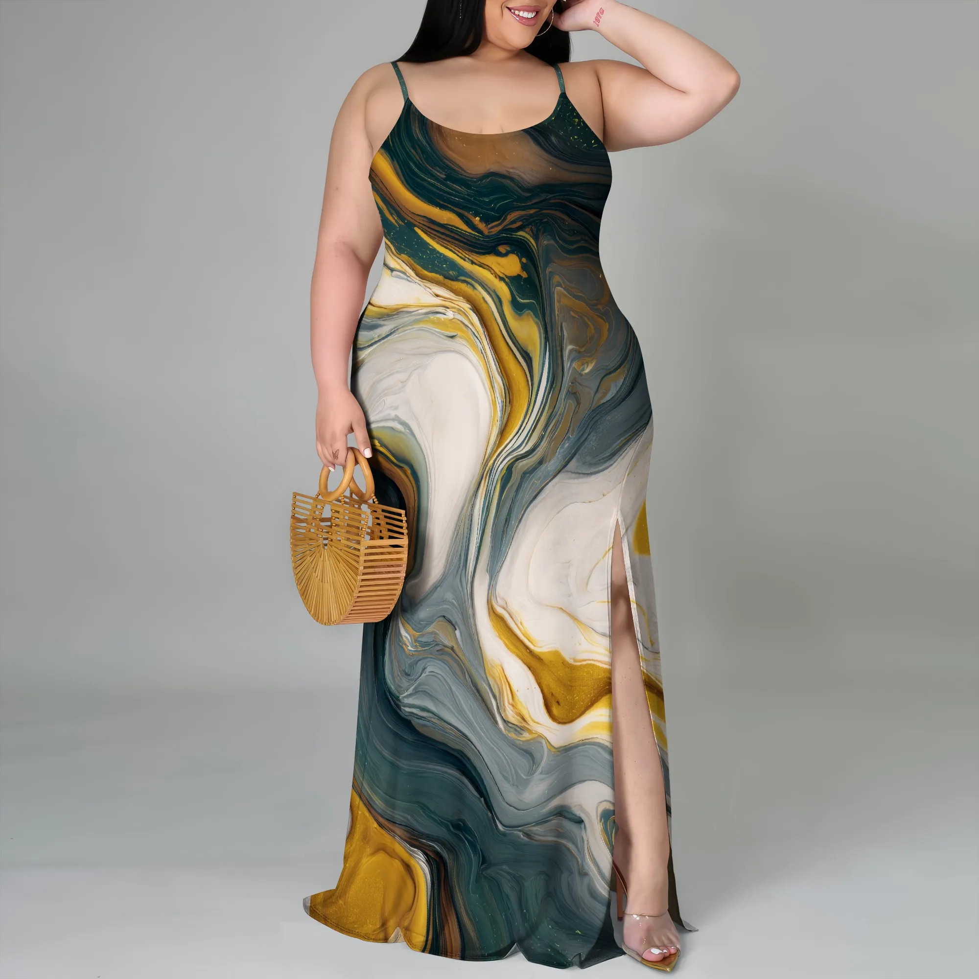 

Plus Size Spaghetti Strap Maxi Dress with Side Slit – Elegant Summer Outfit for Beach Days, Parties & Resort Getaways (XL–6XL)