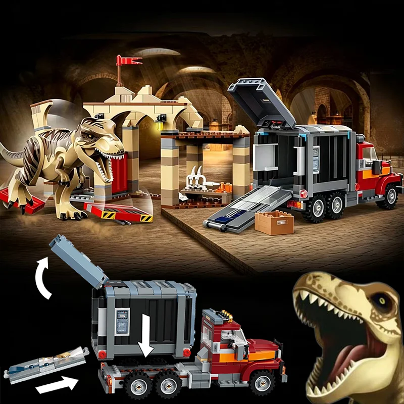 Bloques de Construcción Compatibles con las Marcas Brick Sets, Serie Mundo de Dinosaurios, T. rex, Dinosaur Breakout 76948, Coche MOC ﻿ Juguetes