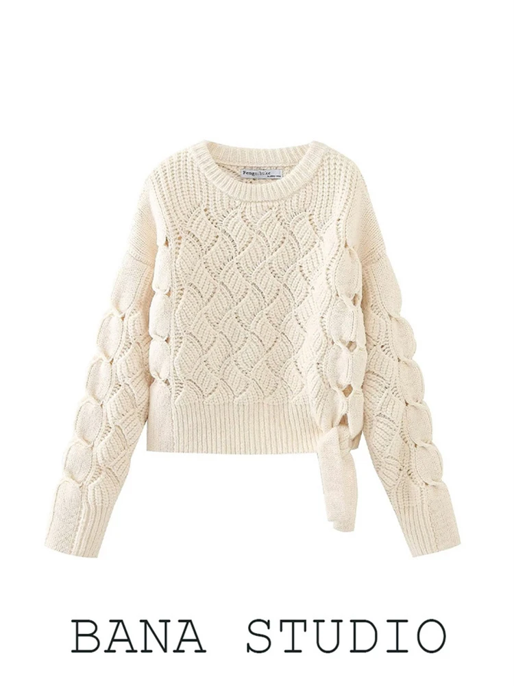 

BANAZA Women's Knitted ort Thiened round Ne Hollow out Sweater Color Crew Ne Pullover Winter Commute Sle