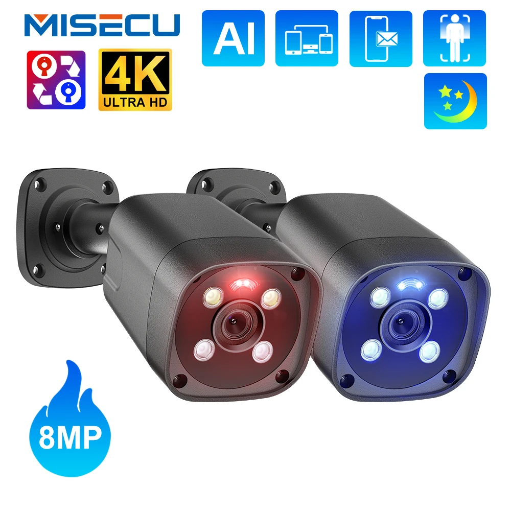 MISECU UHD 8MP POE IP Camera 4K Security Camera Ai Human Detect Color Night Two Way Audio Outdoor Video Surveillance Onvif XMeye