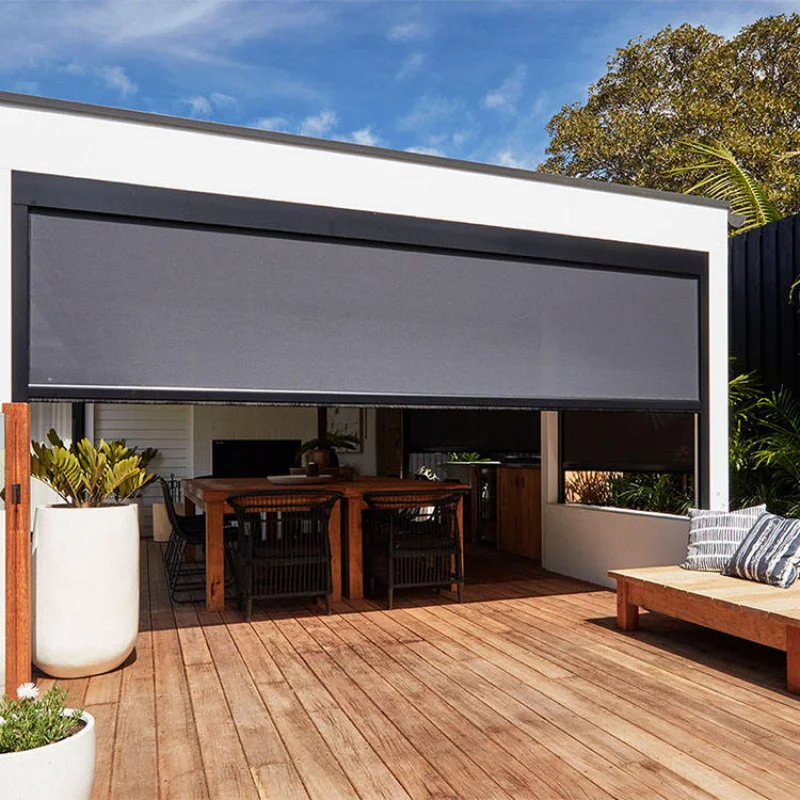 Persianas enrollables motorizadas para exteriores, resistentes al viento e impermeables, Motor inteligente, Control remoto, persianas y persianas con cremallera, tamaño personalizado