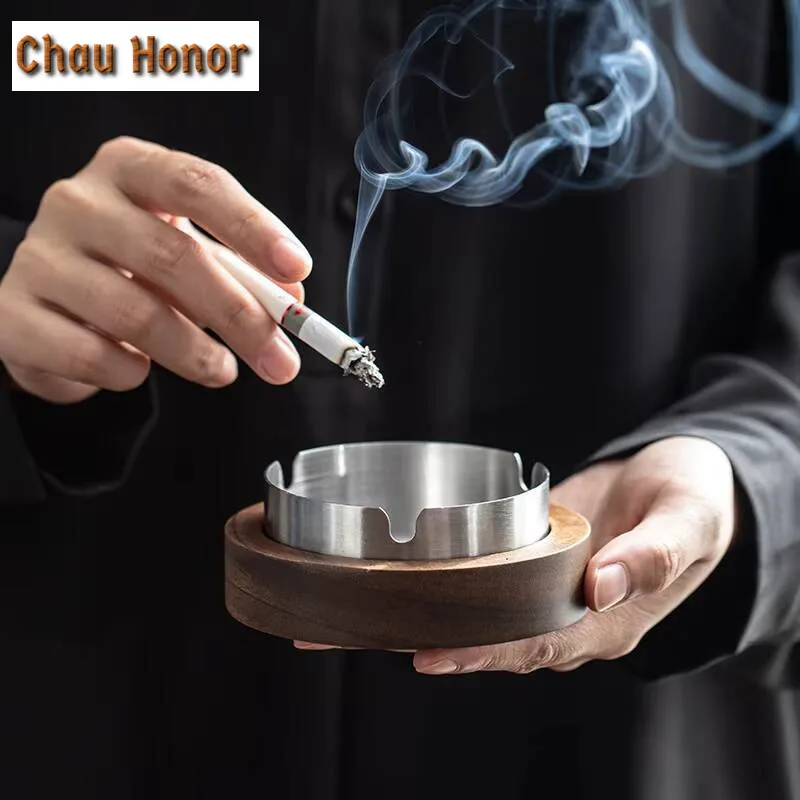 Walnut Ashtray Creative Personality Small Office Living Room Coffee Table With Cover Anti Flying Ashtray Customized Decoration
