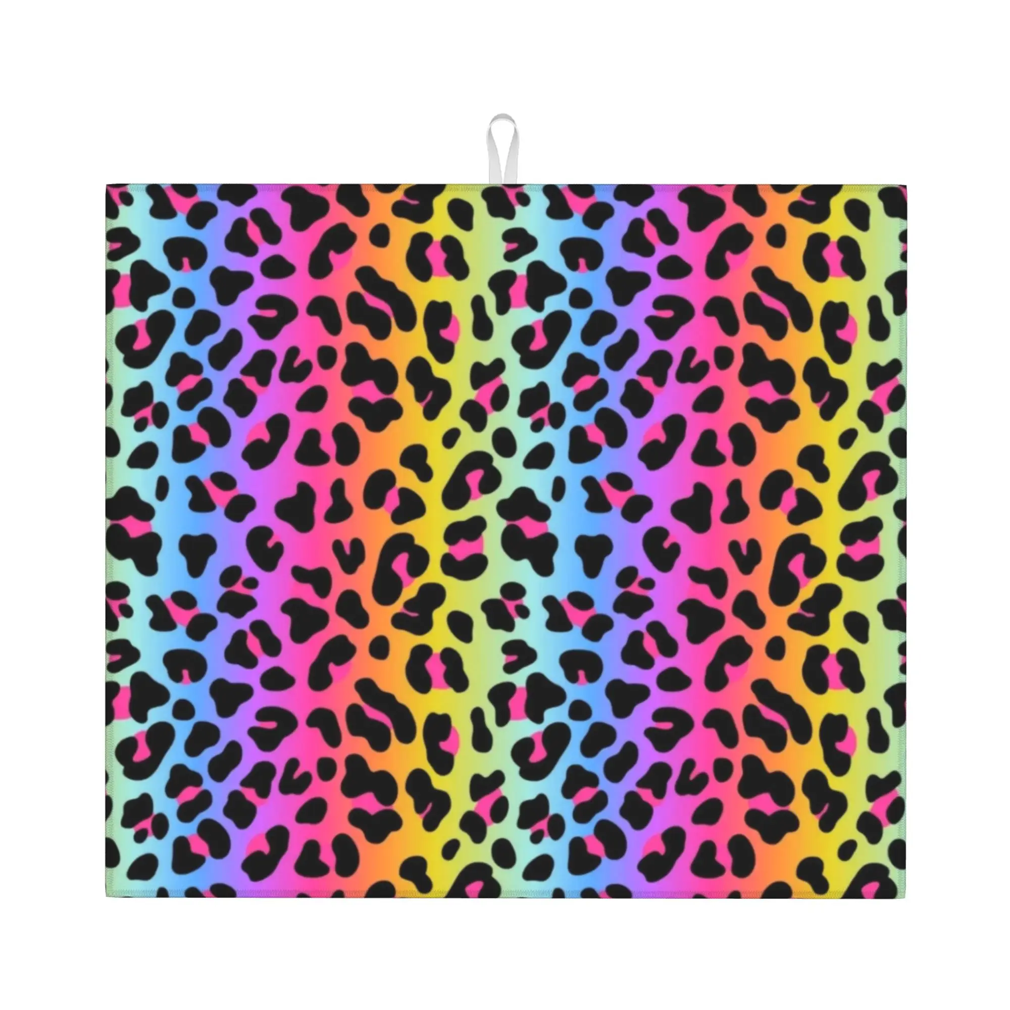 Drying Mat For Kitchen Rainbow Cheetah Leopard Print Water Absorbent Waterproof Reusable  On Slip Kitchen Counter Protector Mat