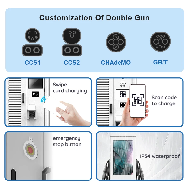 ผู้ผลิตหน้าจอโฆษณาขนาด 55 นิ้ว 180kw เครื่องชาร์จเร็วเชิงพาณิชย์สถานีชาร์จ EV DC สําหรับรถยนต์ไฟฟ้า