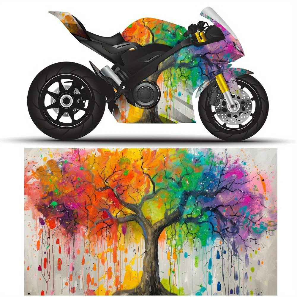 

Blossoming Colorful Tree of Life Graffiti Splashing Motorcycle Stickers, Durable Car Vinyl Wraps Suitable for Most Vehicles, Car