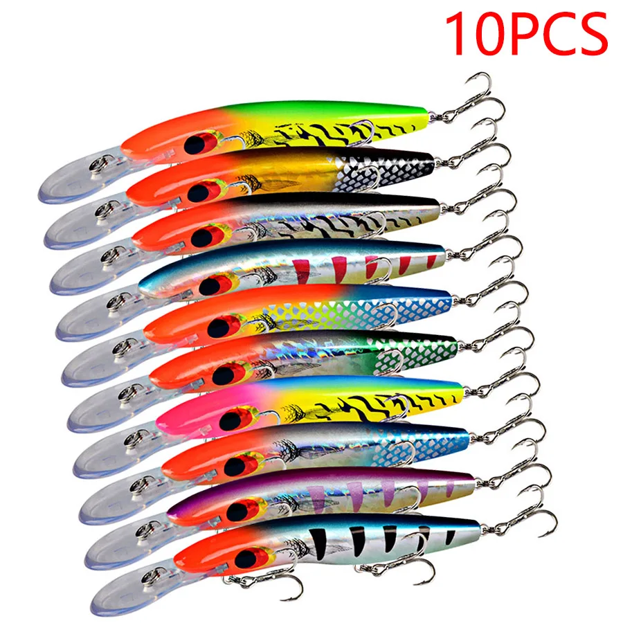 

10PCS Jerkbait Minnow Swimbait Deep Hard Big Artificial Bait Wobblers For Pike Trolling Crankbait Fishing Lures Baubles Tackle