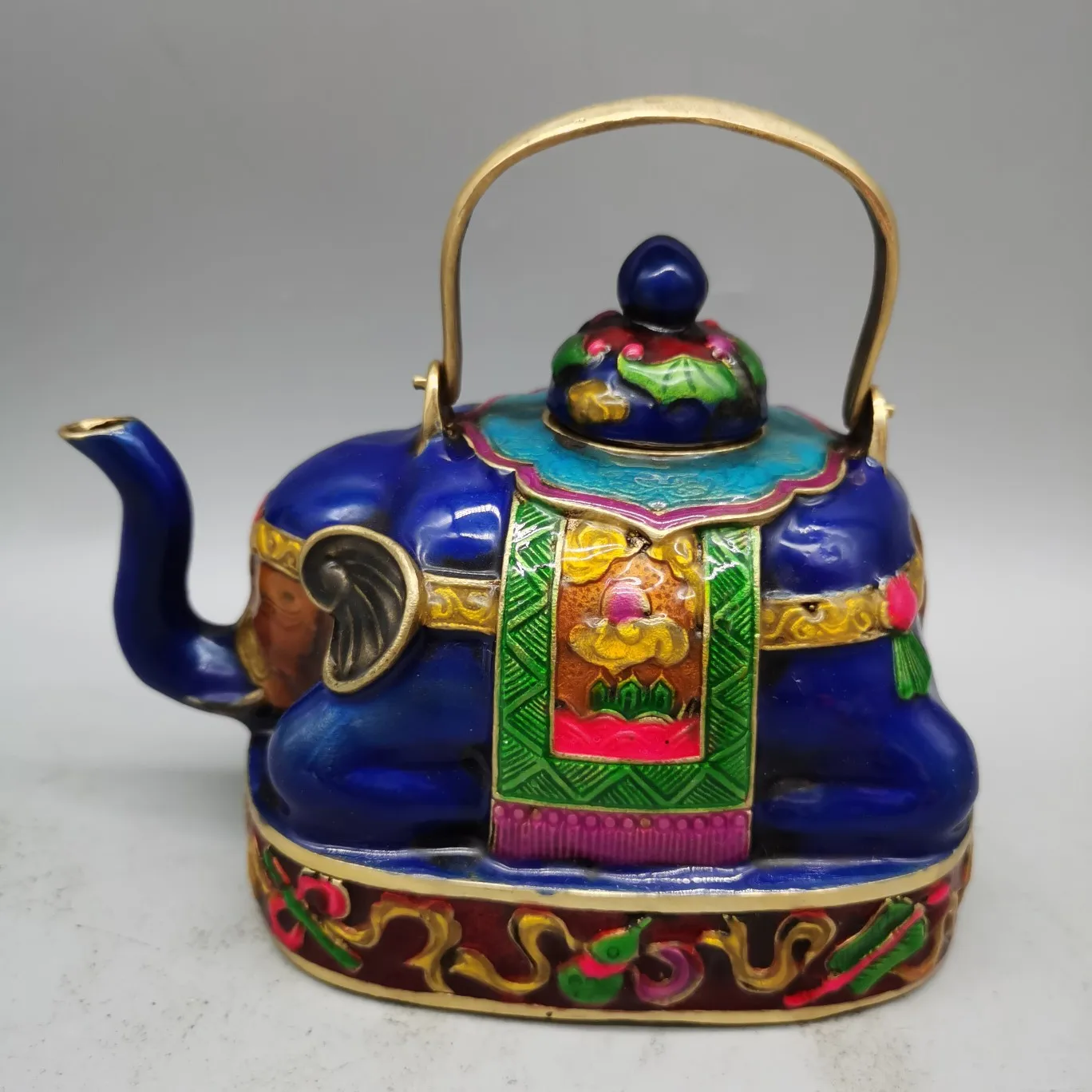 Vintage Elephant Tea Pot with Copper Body Cloisonne Home Decoration Craft Decoration