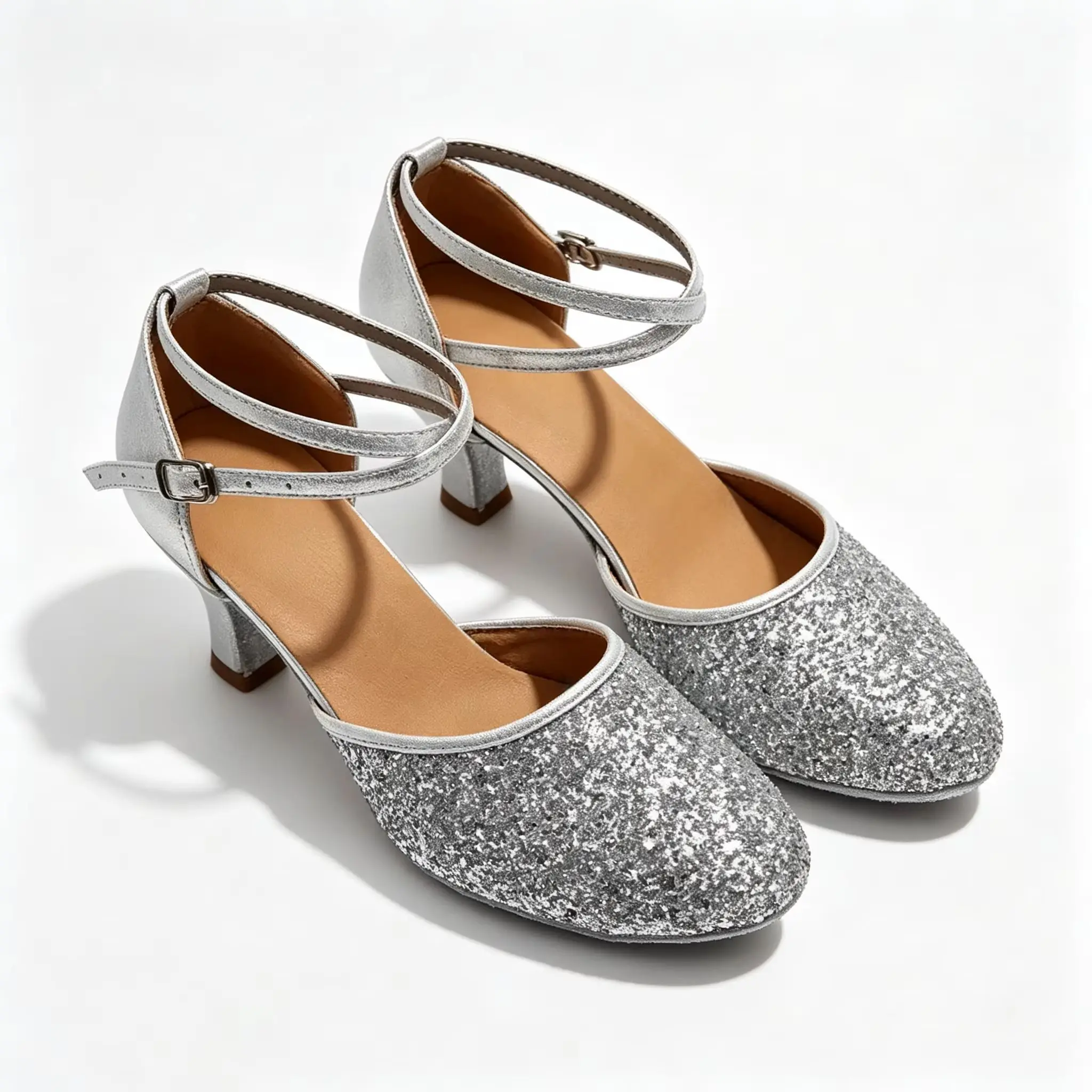 Evkoo Women's Sequin Silver Ballroom Tango Salsa Latin Dance Shoes Closed Toe Modern Party Practice Dancing Sandals Booties