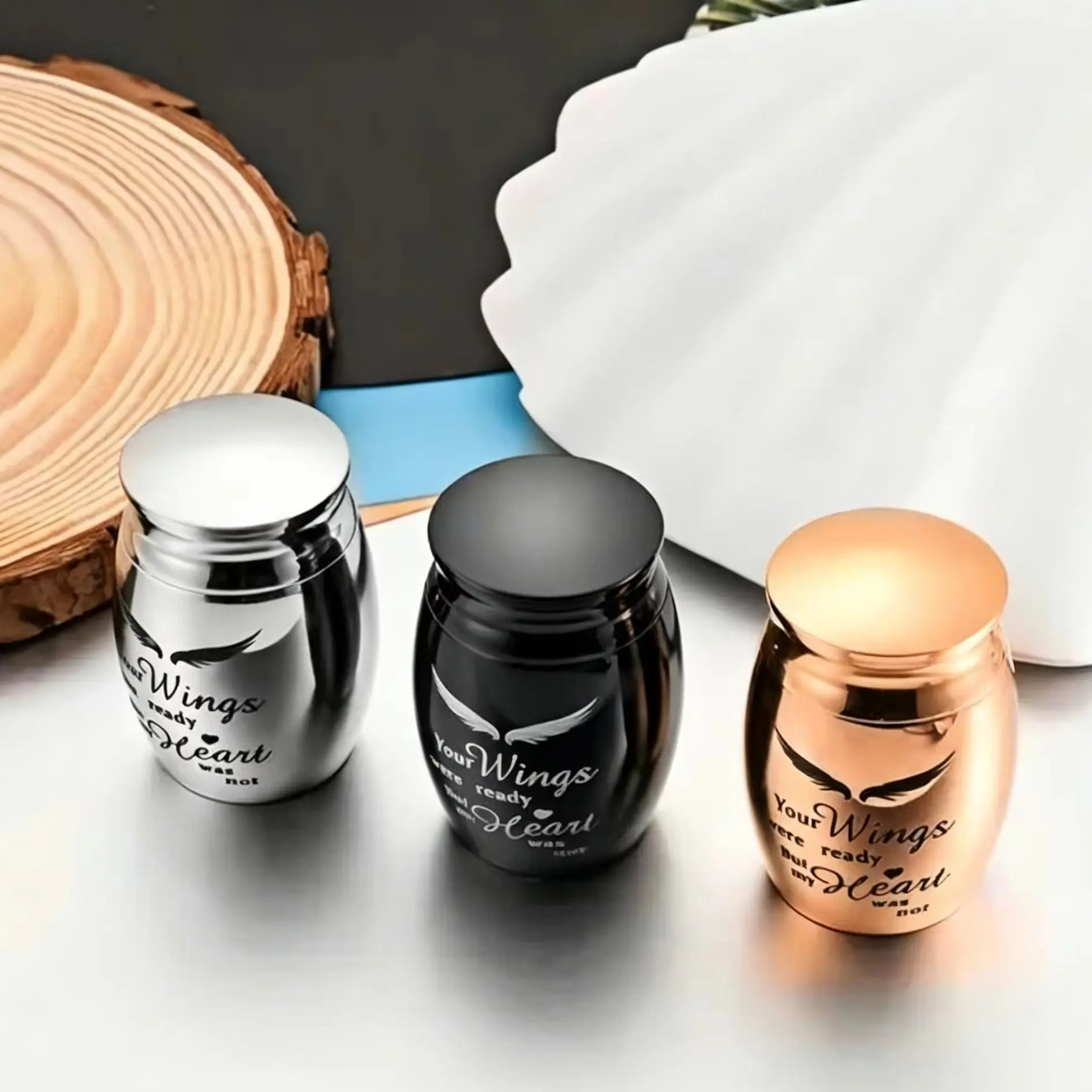 L33 Mini Memorial Urn for Ashes Aluminum Keepsake with Angel Wings Small Cremation Urn for Pet Human Ashes Remembrance Gift view 6