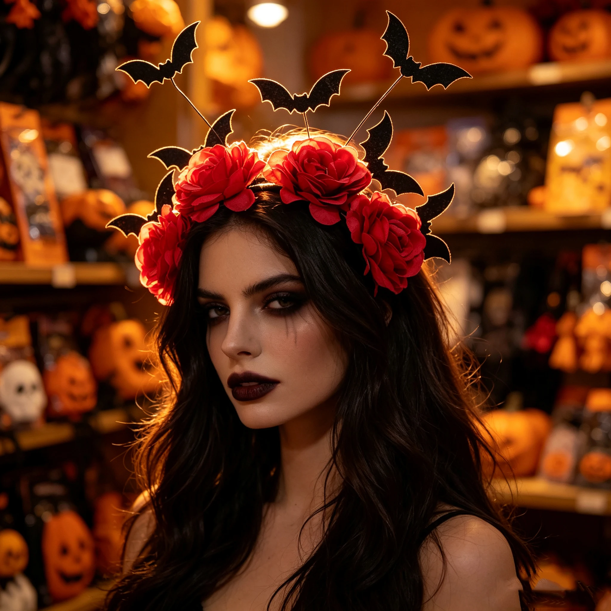 Cosplay Bat Prop - Halloween Red Rose Bat Headband, Glittery